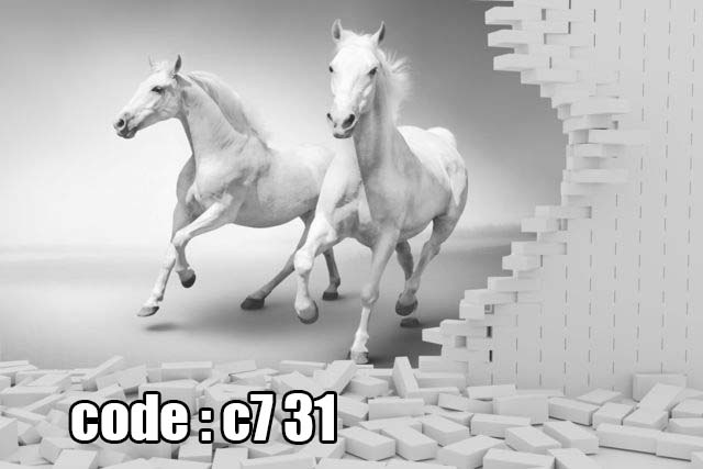 c7__31_ پوستر دیواری سهبعدی اسبهای سفید در حال حرکت | طرح هنری مدرن و لوکس