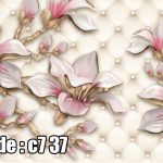 پوستر دیواری سه‌بعدی گل مگنولیا صورتی لمسه‌ای | طرح کلاسیک لوکس و ظریف