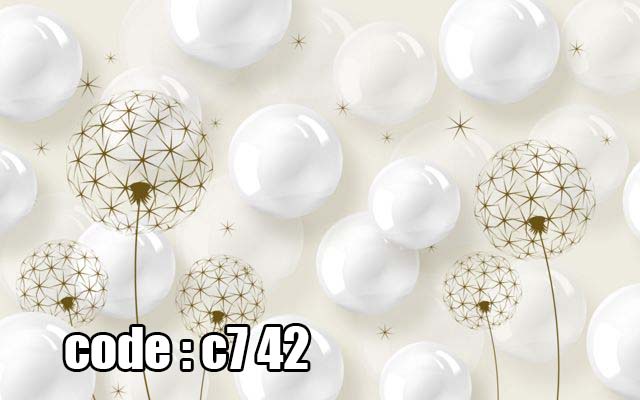 c7__42_ پوستر دیواری سهبعدی کرههای سفید و قاصدک طلایی | طرح مینیمال لوکس