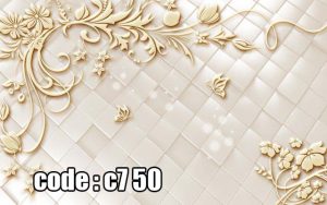 پوستر دیواری سه‌بعدی طرح گل برجسته کرم طلایی | لوکس و مدرن