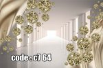 پوستر دیواری سه‌بعدی راهروی بی‌نهایت با گوی‌های طلایی هندسی لوکس