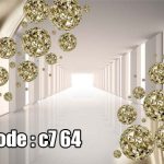 پوستر دیواری سه‌بعدی راهروی بی‌نهایت با گوی‌های طلایی هندسی لوکس