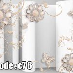 پوستر دیواری سه‌بعی گل و پروانه نگین‌دار | جلوه‌ای مجلل در دکوراسیون لوکس