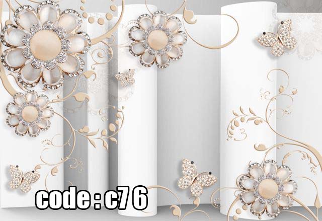 پوستر دیواری سه‌بعی گل و پروانه نگین‌دار | جلوه‌ای مجلل در دکوراسیون لوکس
