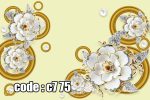 پوستر دیواری سه‌بعدی گل‌های صدفی لوکس با حلقه‌های طلایی و مروارید