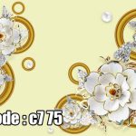 پوستر دیواری سه‌بعدی گل‌های صدفی لوکس با حلقه‌های طلایی و مروارید
