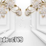 پوستر دیواری سه‌بعدی گل مصنوعی لوکس | طرح گل سفید طلایی مدرن