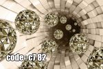 پوستر دیواری سه‌بعدی تونل هندسی لوکس با گوی‌های طلایی مدرن
