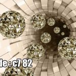 پوستر دیواری سه‌بعدی تونل هندسی لوکس با گوی‌های طلایی مدرن