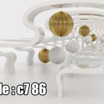 پوستر دیواری سه‌بعدی تونل هندسی مدرن با گوی‌های طلایی معلق