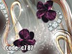 پوستر دیواری سه‌بعدی گل‌های مخملی بنفش با حلقه‌های طلایی و نگین کریستالی