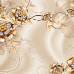 پوستر دیواری سه بعدی گل طلایی کریستالی لوکس