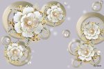 پوستر دیواری گل سفید طلایی سه بعدی