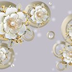 پوستر دیواری گل سفید طلایی سه بعدی
