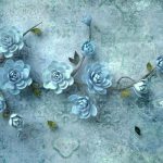 پوستر دیواری گل سه بعدی آبی روی شاخه هنری