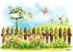 پوستر دیواری فانتزی باغ گل و پروانه