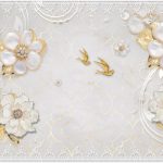پوستر دیواری سه بعدی گل مرواریدی طلایی با پرنده دکوراتیو