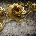 پوستر دیواری گل سه‌بعدی طلایی کلاسیک | طرح لوکس هنری
