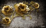پوستر دیواری گل سه‌بعدی طلایی کلاسیک | طرح لوکس هنری
