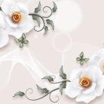 پوستر دیواری گل سفید طلایی | طرح سه‌بعدی پروانه‌ای لوکس