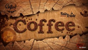 پوستر دیواری کافی‌شاپی طرح Coffee | دانه‌های قهوه روی چوب روستیک