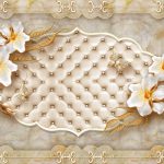 پوستر دیواری گل سه‌بعدی سفید طلایی | طرح لمسه‌ای لوکس کلاسیک