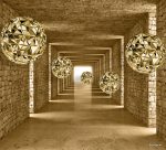 پوستر دیواری فانتزی سه‌بعدی طرح راهروی طلایی لوکس