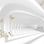 پوستر دیواری فانتزی سه‌بعدی طرح راهروی سفید گل‌دار
