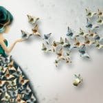 پوستر دیواری سه‌بعدی دختر و پروانه‌ها