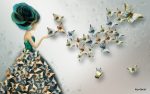 پوستر دیواری سه‌بعدی دختر و پروانه‌ها