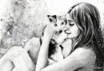 پوستر دیواری هنری زن و گربه