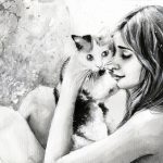 پوستر دیواری هنری زن و گربه