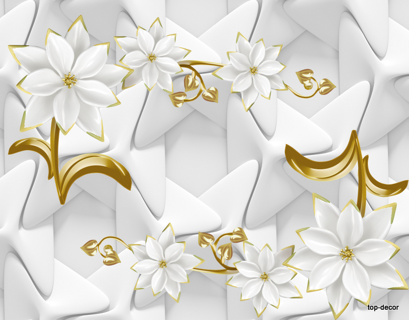 پوستر دیواری گل سفید سه بعدی