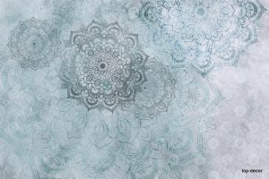 پوستر دیواری ماندالا طوسی فیروزه‌ای