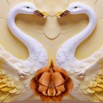 پوستر دیواری قو عاشق طلایی