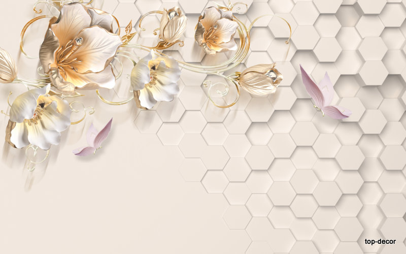 c9 (275) پوستر دیواری گل سهبعدی طلایی
