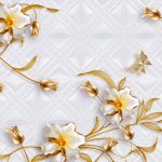 پوستر دیواری گل سه‌بعدی طلایی