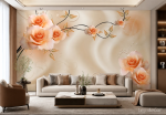 پوستر دیواری گل رز سه بعدی کرم طلایی مدل Golden Rose Elegance - تصویر 2