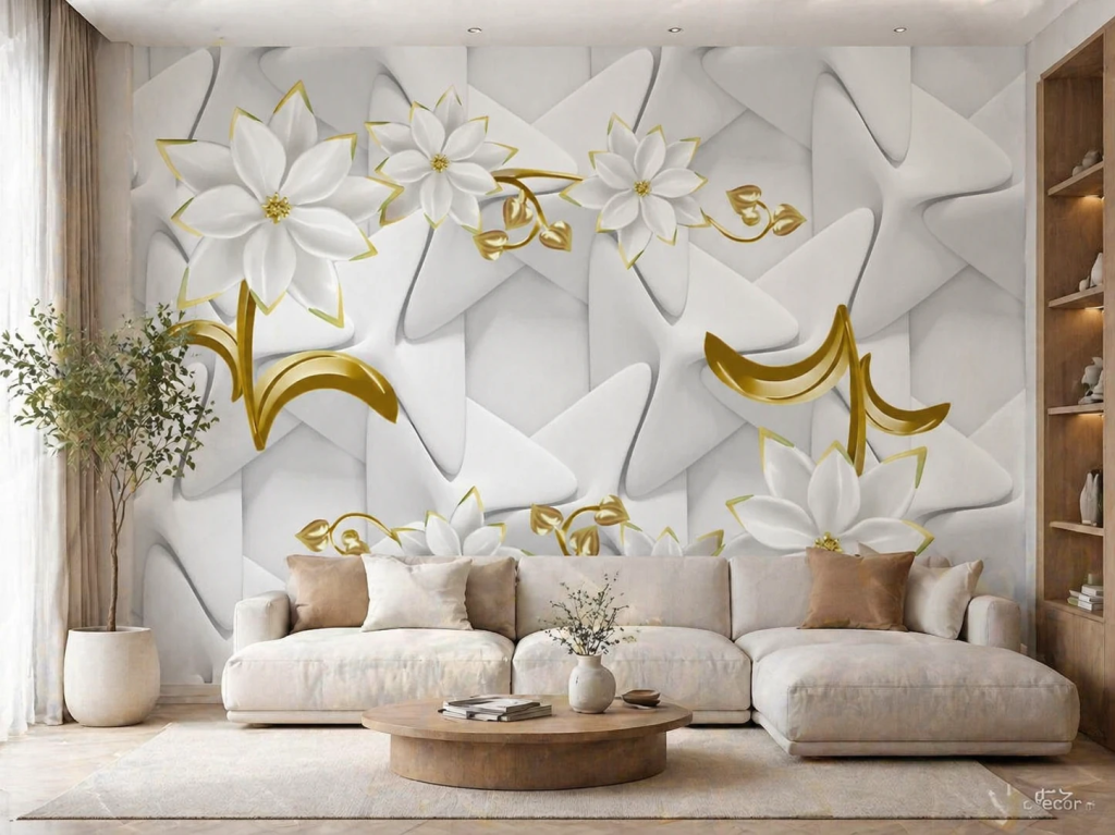 پوستر دیواری گل سفید سه بعدی