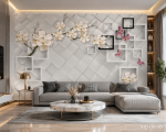 پوستر دیواری سه‌بعدی طرح گل‌های مرواریدی و هندسی - Image 2