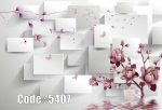 پوستر دیواری سه‌بعدی مکعب و گل بنفش