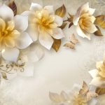 پوستر دیواری گل‌های طلایی و صدفی
