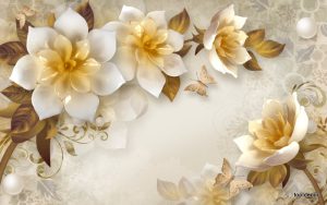 پوستر دیواری گل‌های طلایی و صدفی