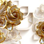 پوستر دیواری گل سفید طلایی