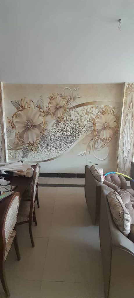 پوستر دیواری سه بعدی طرح زمینه نگینی گل مصنوعی