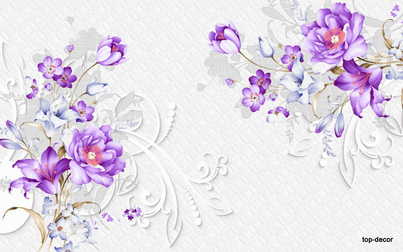 پوستر دیواری سه بعدی طرح گل بنفش