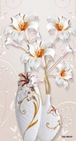 پوستر دیواری گل سفید سه‌بعدی لوکس