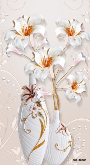 پوستر دیواری گل سفید سه‌بعدی لوکس