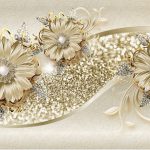 پوستر دیواری گل طلایی مرواریدی