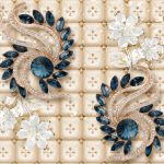 پوستر دیواری طرح گل سفید و نگین سرمه‌ای